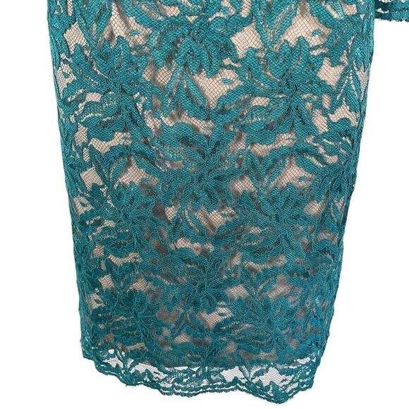 Jessica Howard Womens Teal Lace Sheath Nude Lined Cocktail Party Dress sz 12 - Picture 5 of 16